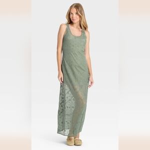 Womens Mesh Lace Maxi Dress XS Sage Green Fairy Earthy Feminine Spring Boho